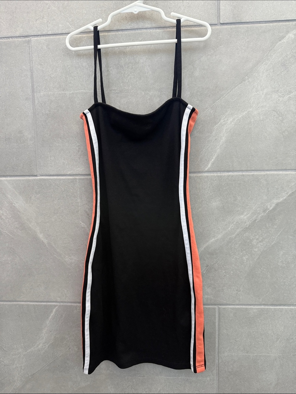 H&M Black Mini Dress with Coral and White Side Stripes